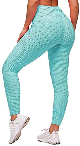 Memoryee Damen Honeycomb Leggings Geraffte Hintern Heben Hohe Taille Push Up Boom Booty Sport Leggings mit Bauchkontrolle Plus Größe Blickdichte Dehnbare Gym Yogahosen/wasserblau/XXL von Memoryee