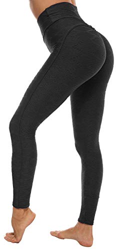 Memoryee Damen Honeycomb Leggings Geraffte Hintern Heben Hohe Taille Push Up Boom Booty Sport Leggings mit Bauchkontrolle Plus Größe Blickdichte Dehnbare Gym Yogahosen/Black-Style8-11/L von Memoryee