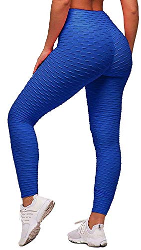 Memoryee Damen Honeycomb Leggings Geraffte Hintern Heben Hohe Taille Push Up Boom Booty Sport Leggings mit Bauchkontrolle Plus Größe Blickdichte Dehnbare Gym Yogahosen/Blau/XS von Memoryee