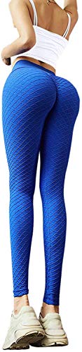 Memoryee Damen Honeycomb Leggings Geraffte Hintern Heben Hohe Taille Push Up Boom Booty Sport Leggings mit Bauchkontrolle Plus Größe Blickdichte Dehnbare Gym Yogahosen/Blau-Style7/L von Memoryee