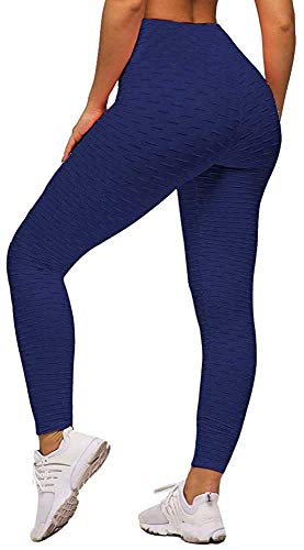 Memoryee Damen Honeycomb Leggings Geraffte Hintern Heben Hohe Taille Push Up Boom Booty Sport Leggings mit Bauchkontrolle Plus Größe Blickdichte Dehnbare Gym Yogahosen/Marine/XS von Memoryee