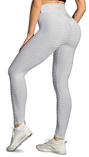 Memoryee Damen Honeycomb Leggings Geraffte Hintern Heben Hohe Taille Push Up Boom Booty Sport Leggings mit Bauchkontrolle Plus Größe Blickdichte Dehnbare Gym Yogahosen/Style1-Grau/M von Memoryee