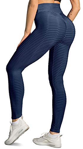 Memoryee Damen Honeycomb Leggings Geraffte Hintern Heben Hohe Taille Push Up Boom Booty Sport Leggings mit Bauchkontrolle Plus Größe Blickdichte Dehnbare Gym Yogahosen/Style1-Navy/L von Memoryee