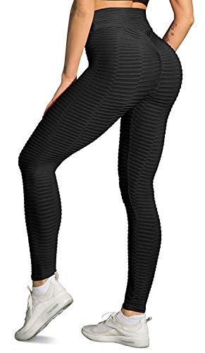 Memoryee Damen Honeycomb Leggings Geraffte Hintern Heben Hohe Taille Push Up Boom Booty Sport Leggings mit Bauchkontrolle Plus Größe Blickdichte Dehnbare Gym Yogahosen/Style1-Schwarz/L von Memoryee