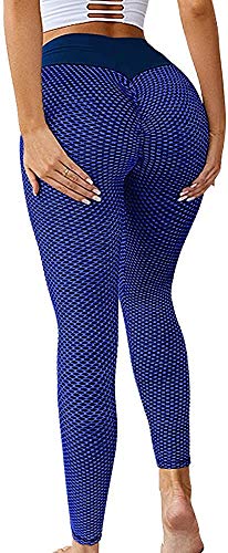 Memoryee Damen Honeycomb Leggings Geraffte Hintern Heben Hohe Taille Push Up Boom Booty Sport Leggings mit Bauchkontrolle Plus Größe Blickdichte Dehnbare Gym Yogahosen/Style2-Blue/L von Memoryee