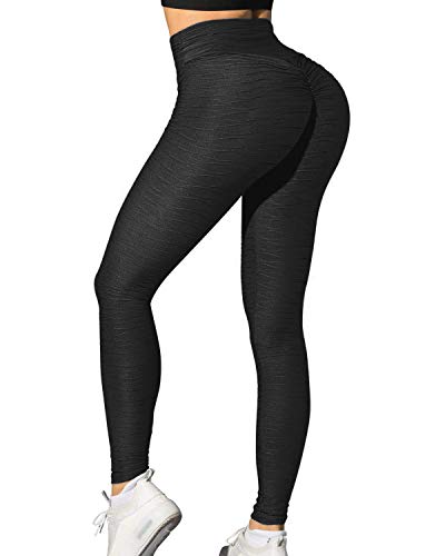 Memoryee Damen Honeycomb Leggings Geraffte Hintern Heben Hohe Taille Push Up Boom Booty Sport Leggings mit Bauchkontrolle Plus Größe Blickdichte Dehnbare Gym Yogahosen/Style4-schwarz/L von Memoryee