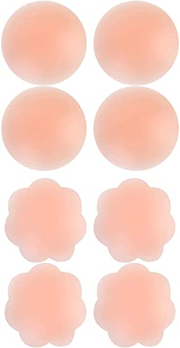 Memoryee Frauen Nipple Cover Silikon Pasteten, Kleber BH wiederverwendbar unsichtbare dünne Brustwarze Silikon Abdeckung für Kleid/4 Pairs (Round + Flower) von Memoryee