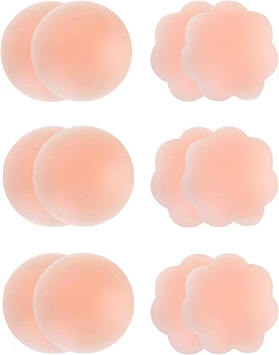 Memoryee Frauen Nipple Cover Silikon Pasteten, Kleber BH wiederverwendbar unsichtbare dünne Brustwarze Silikon Abdeckung für Kleid/6 Pairs (Round + Flower) von Memoryee