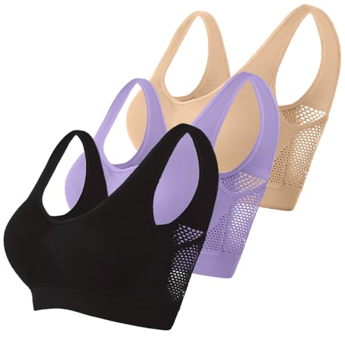 Memoryee Gepolsterte Sport-BHS Damen Mittlerer Halt Große Größen für Große Brüste Push-Up Nahtlos Atmungsaktiv für Yoga Laufen Crop Top Mehrfarbig2 3XL von Memoryee