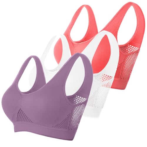 Memoryee Gepolsterte Sport-BHS Damen Mittlerer Halt Große Größen für Große Brüste Push-Up Nahtlos Atmungsaktiv für Yoga Laufen Crop Top Mehrfarbig3 4XL von Memoryee
