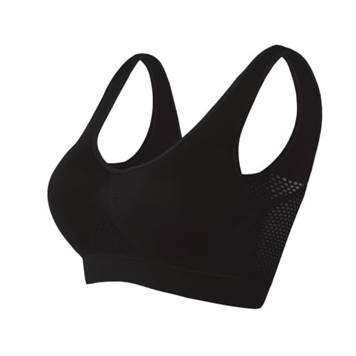 Memoryee Gepolsterte Sport-BHS Damen Mittlerer Halt Große Größen für Große Brüste Push-Up Nahtlos Atmungsaktiv für Yoga Laufen Crop Top Schwarz 3XL von Memoryee