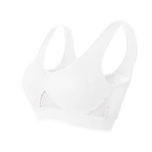 Memoryee Gepolsterte Sport-BHS Damen Mittlerer Halt Große Größen für Große Brüste Push-Up Nahtlos Atmungsaktiv für Yoga Laufen Crop Top Weiß 6XL von Memoryee