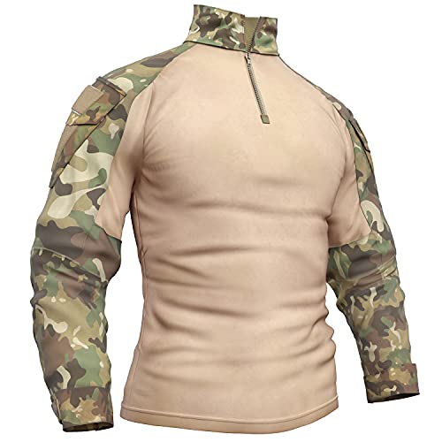 Memoryee Herren Military Tactical Army Combat Langarmhemd Slim Fit T-Shirt mit 1/4 Reißverschluss und Taschen/CP/S von Memoryee
