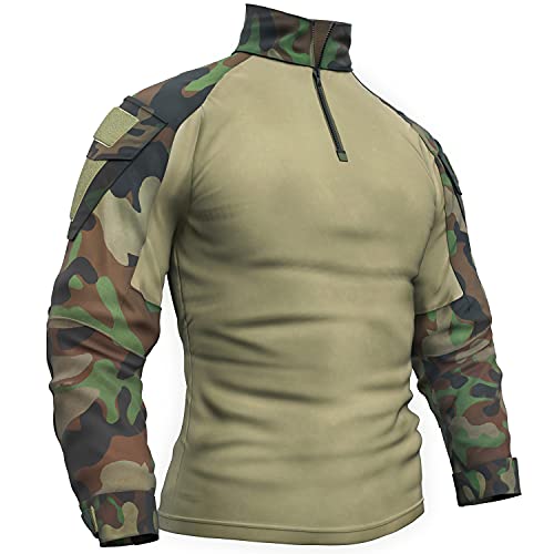 Memoryee Herren Military Tactical Army Combat Langarmhemd Slim Fit T-Shirt mit 1/4 Reißverschluss und Taschen/Jungle/L von Memoryee