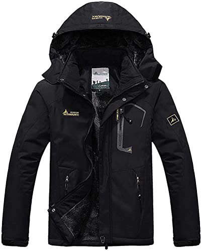 Memoryee Herren Ski Jacke Warmer Gefüttert Winter Fleece Mantel Wasserdichter mit Abnehmbarer Kapuze Outdoorjacke/Black/L von Memoryee