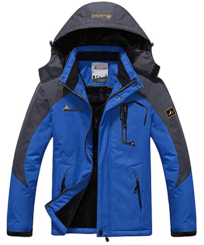 Memoryee Herren Ski Jacke Warmer Gefüttert Winter Fleece Mantel Wasserdichter mit Abnehmbarer Kapuze Outdoorjacke/Blue/S von Memoryee