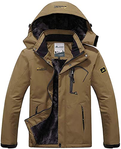 Memoryee Herren Ski Jacke Warmer Gefüttert Winter Fleece Mantel Wasserdichter mit Abnehmbarer Kapuze Outdoorjacke/Brown/S von Memoryee