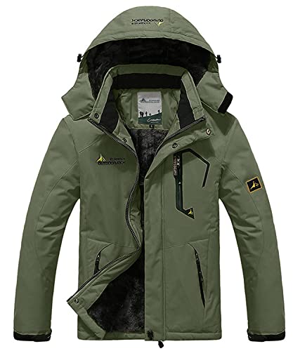 Memoryee Herren Ski Jacke Warmer Gefüttert Winter Fleece Mantel Wasserdichter mit Abnehmbarer Kapuze Outdoorjacke/Dark Green/XL von Memoryee