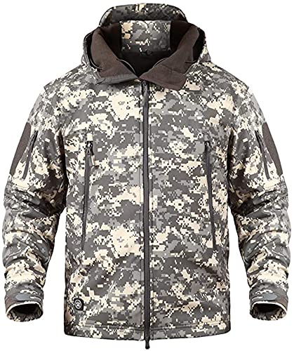 Memoryee Herren Wasserdichte Softshelljacken Fleece Futter Warme Militärische Outdoor Winddicht Übergangsjacke mit Kapuze/ACU(new)/M von Memoryee