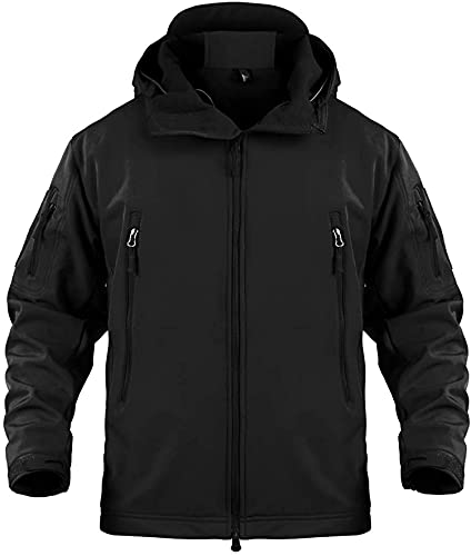 Memoryee Herren Wasserdichte Softshelljacken Fleece Futter Warme Militärische Outdoor Winddicht Übergangsjacke mit Kapuze/Black(new)/S von Memoryee