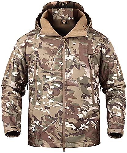 Memoryee Herren Wasserdichte Softshelljacken Fleece Futter Warme Militärische Outdoor Winddicht Übergangsjacke mit Kapuze/CP(new)/2XL von Memoryee