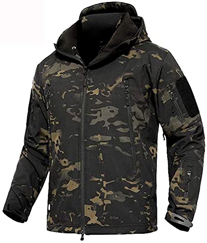 Memoryee Herren Wasserdichte Softshelljacken Fleece Futter Warme Militärische Outdoor Winddicht Übergangsjacke mit Kapuze/Camouflage Black(new)/2XL von Memoryee