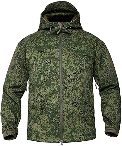 Memoryee Herren Wasserdichte Softshelljacken Fleece Futter Warme Militärische Outdoor Winddicht Übergangsjacke mit Kapuze/Camouflage green(new)/2XL von Memoryee