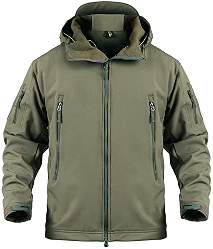 Memoryee Herren Wasserdichte Softshelljacken Fleece Futter Warme Militärische Outdoor Winddicht Übergangsjacke mit Kapuze/Green(new)/2XL von Memoryee