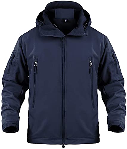 Memoryee Herren Wasserdichte Softshelljacken Fleece Futter Warme Militärische Outdoor Winddicht Übergangsjacke mit Kapuze/Navy blue(new)/2XL von Memoryee