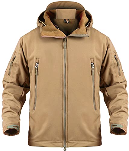 Memoryee Herren Wasserdichte Softshelljacken Fleece Futter Warme Militärische Outdoor Winddicht Übergangsjacke mit Kapuze/rmy yellow(new)/2XL von Memoryee