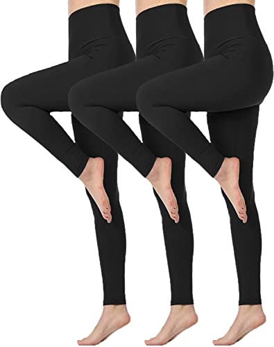 Memoryee Hohe Taille Leggings für Damen, Blickdichte Sportleggings Bauchkontrolle Plus Größe Dehnbare Sport Gym Yogahosen/#3 Pack/Black/Black/Black/S-M von Memoryee