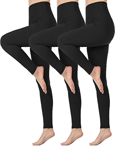 Memoryee Hohe Taille Leggings für Damen, Blickdichte Sportleggings Bauchkontrolle Plus Größe Dehnbare Sport Gym Yogahosen/#3 Pack/Black/Black/Black/XXL von Memoryee