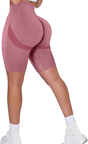 Memoryee Kurze Leggings Damen Push Up Booty Sport Nahtlose Shorts Hintern Heben Hohe Taille Bauchkontrolle Yogahose/B-Bean Paste Pink/M von Memoryee