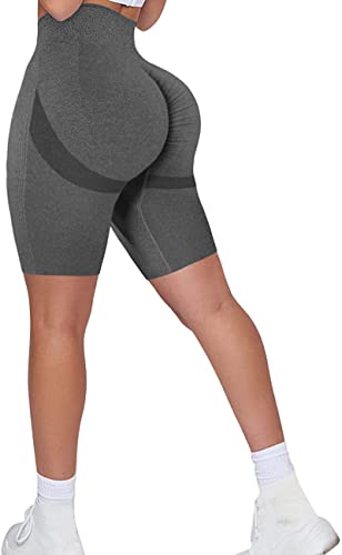 Memoryee Kurze Leggings Damen Push Up Booty Sport Nahtlose Shorts Hintern Heben Hohe Taille Bauchkontrolle Yogahose/B-Dark Grey/L von Memoryee