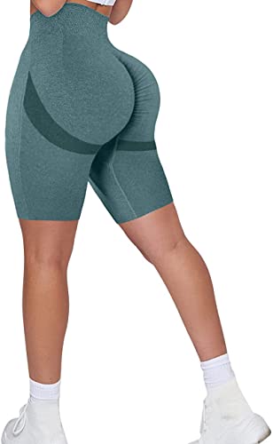 Memoryee Kurze Leggings Damen Push Up Booty Sport Nahtlose Shorts Hintern Heben Hohe Taille Bauchkontrolle Yogahose/B-Green/M von Memoryee