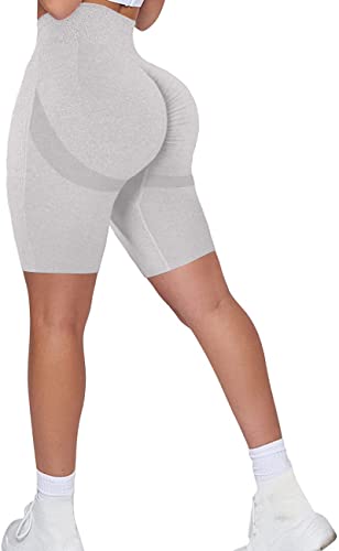 Memoryee Kurze Leggings Damen Push Up Booty Sport Nahtlose Shorts Hintern Heben Hohe Taille Bauchkontrolle Yogahose/B-Light Grey/L von Memoryee