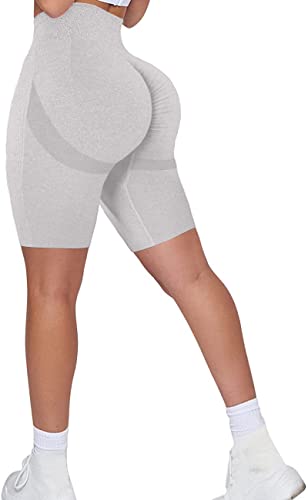 Memoryee Kurze Leggings Damen Push Up Booty Sport Nahtlose Shorts Hintern Heben Hohe Taille Bauchkontrolle Yogahose/B-Light Grey/M von Memoryee