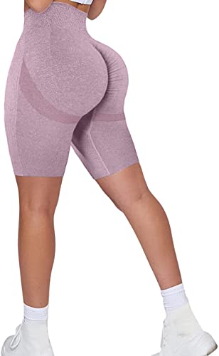 Memoryee Kurze Leggings Damen Push Up Booty Sport Nahtlose Shorts Hintern Heben Hohe Taille Bauchkontrolle Yogahose/B-Light Purple/L von Memoryee