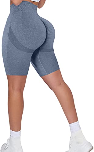 Memoryee Kurze Leggings Damen Push Up Booty Sport Nahtlose Shorts Hintern Heben Hohe Taille Bauchkontrolle Yogahose/B-Morandi Blue/L von Memoryee