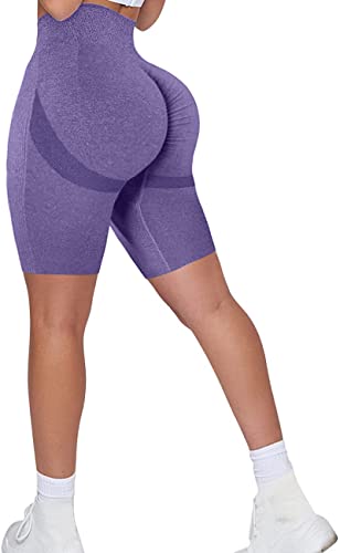 Memoryee Kurze Leggings Damen Push Up Booty Sport Nahtlose Shorts Hintern Heben Hohe Taille Bauchkontrolle Yogahose/B-Purple/S von Memoryee