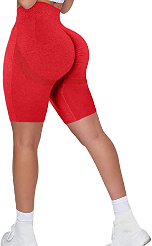 Memoryee Kurze Leggings Damen Push Up Booty Sport Nahtlose Shorts Hintern Heben Hohe Taille Bauchkontrolle Yogahose/B-Red/L von Memoryee