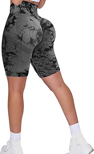 Memoryee Kurze Leggings Damen Push Up Booty Sport Nahtlose Shorts Hintern Heben Hohe Taille Bauchkontrolle Yogahose/B-Tie Dye Black/L von Memoryee