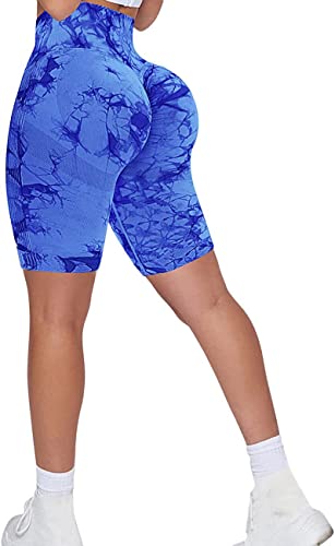 Memoryee Kurze Leggings Damen Push Up Booty Sport Nahtlose Shorts Hintern Heben Hohe Taille Bauchkontrolle Yogahose/B-Tie Dye Dark Blue/M von Memoryee