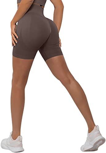 Memoryee Kurze Leggings Damen Push Up Booty Sport Nahtlose Shorts Hintern Heben Hohe Taille Bauchkontrolle Yogahose/B-Upgraded Brown/L von Memoryee