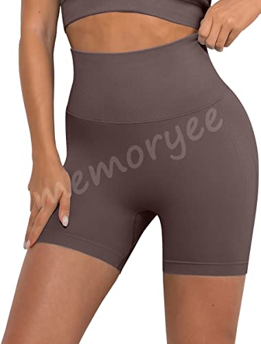 Memoryee Kurze Leggings Damen Push Up Booty Sport Nahtlose Shorts Hintern Heben Hohe Taille Bauchkontrolle Yogahose/B-Upgraded Brown/L von Memoryee