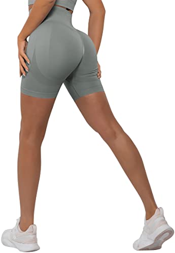 Memoryee Kurze Leggings Damen Push Up Booty Sport Nahtlose Shorts Hintern Heben Hohe Taille Bauchkontrolle Yogahose/B-Upgraded Grey/M von Memoryee