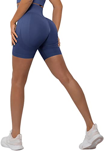 Memoryee Kurze Leggings Damen Push Up Booty Sport Nahtlose Shorts Hintern Heben Hohe Taille Bauchkontrolle Yogahose/B-Upgraded Navy Blue/L von Memoryee