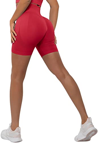 Memoryee Kurze Leggings Damen Push Up Booty Sport Nahtlose Shorts Hintern Heben Hohe Taille Bauchkontrolle Yogahose/B-Upgraded Red/XS von Memoryee