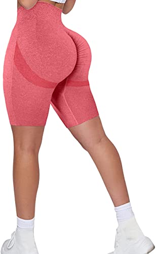 Memoryee Kurze Leggings Damen Push Up Booty Sport Nahtlose Shorts Hintern Heben Hohe Taille Bauchkontrolle Yogahose/B-Watermelon Red/L von Memoryee