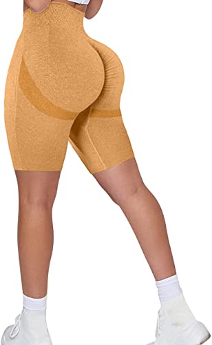 Memoryee Kurze Leggings Damen Push Up Booty Sport Nahtlose Shorts Hintern Heben Hohe Taille Bauchkontrolle Yogahose/B-Yellow/L von Memoryee